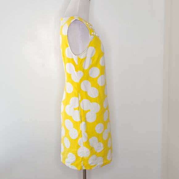 Lilly Pulitzer Linen Shift Dress Yellow Polka Dot Mod Buttons Sleeveless 4 - Picture 2 of 13